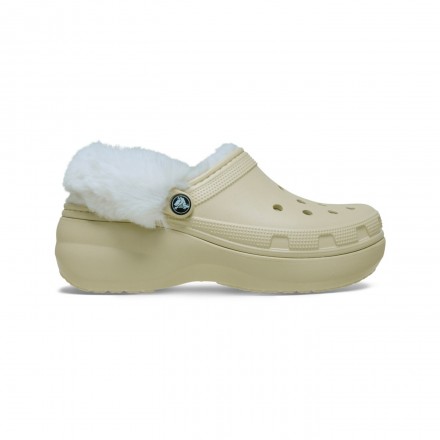 CROCS CLASSIC PLATFORM FUZZ LINED CLOG 212854-2Y2 Εκρού