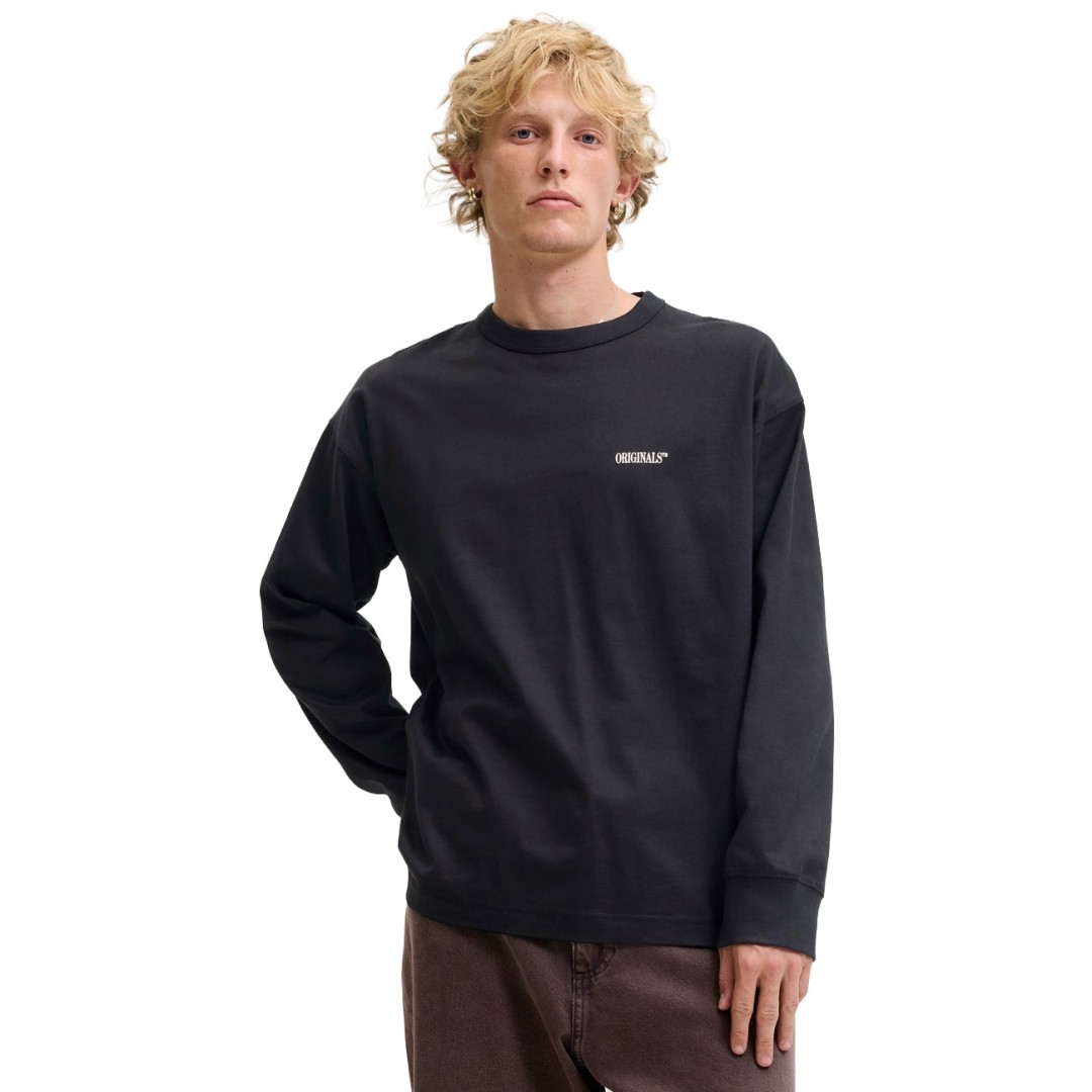 JACK & JONES JORFREDERIKSBERG BACK TEE LS CN SN 12300530-BLACK Black