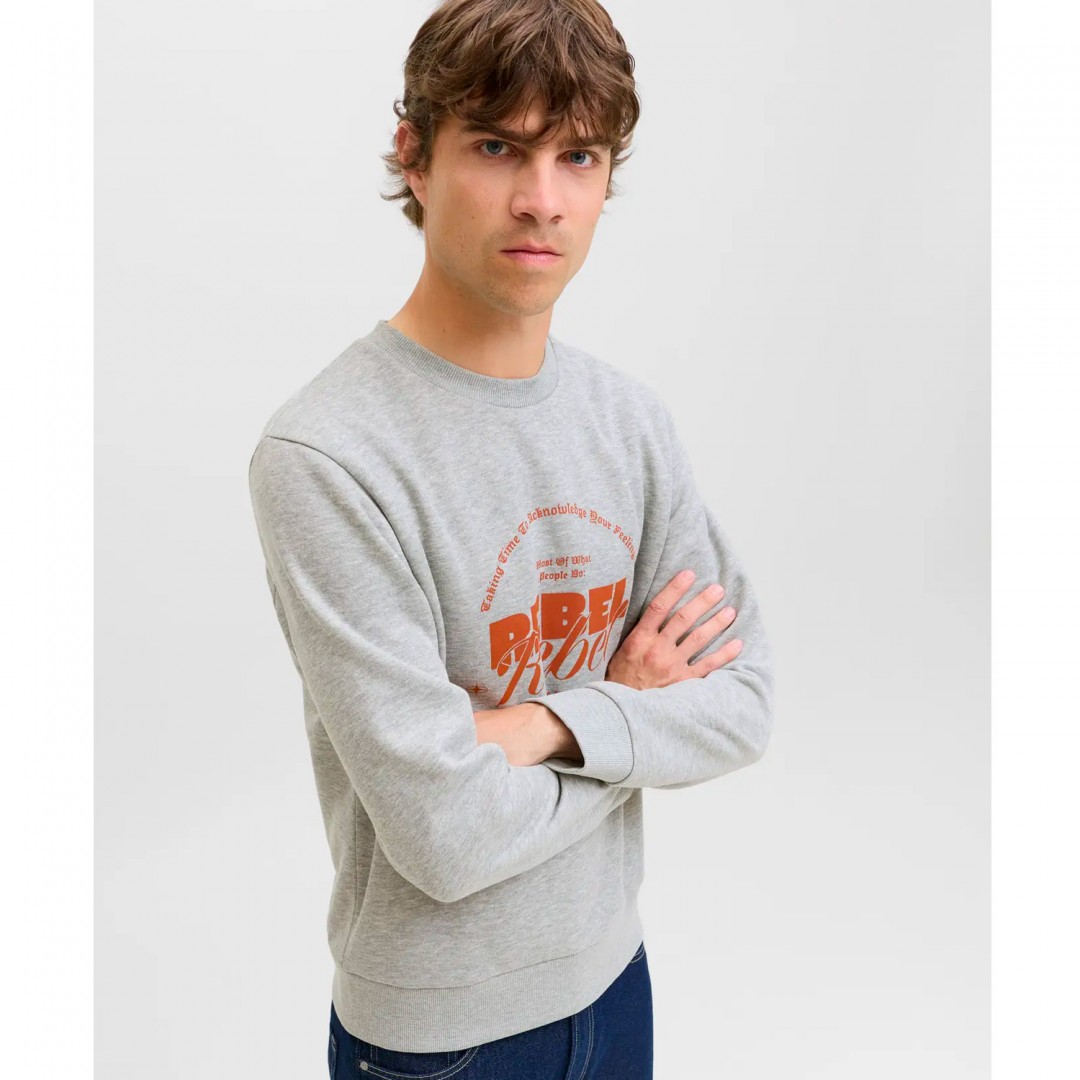 JJ REBEL JREBGRAY CREW NECK SWEAT 12286664-LIGHT GREY MELANGE Γκρί