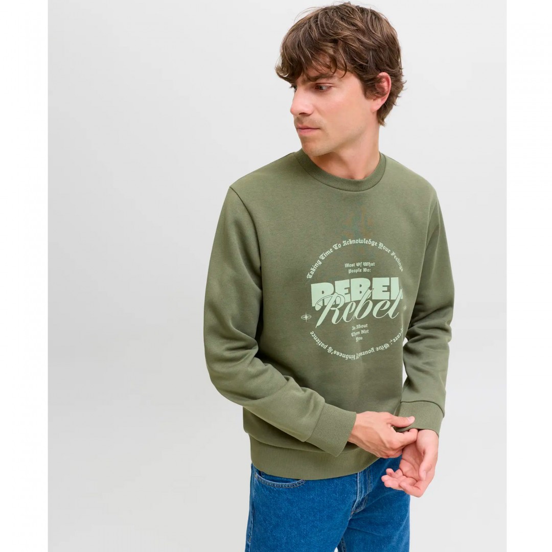 JJ REBEL JREBGRAY CREW NECK SWEAT 12286664-FOUR LEAF CLOVER Χακί