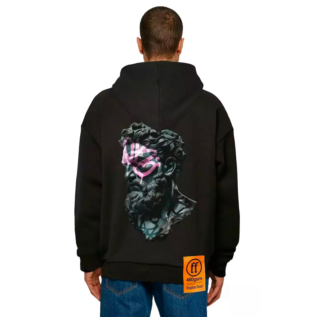 FORGOTTEN FACES RELICT OF TIME HEAVY COTTON BOX HOODY FOF0121-BLACK Black