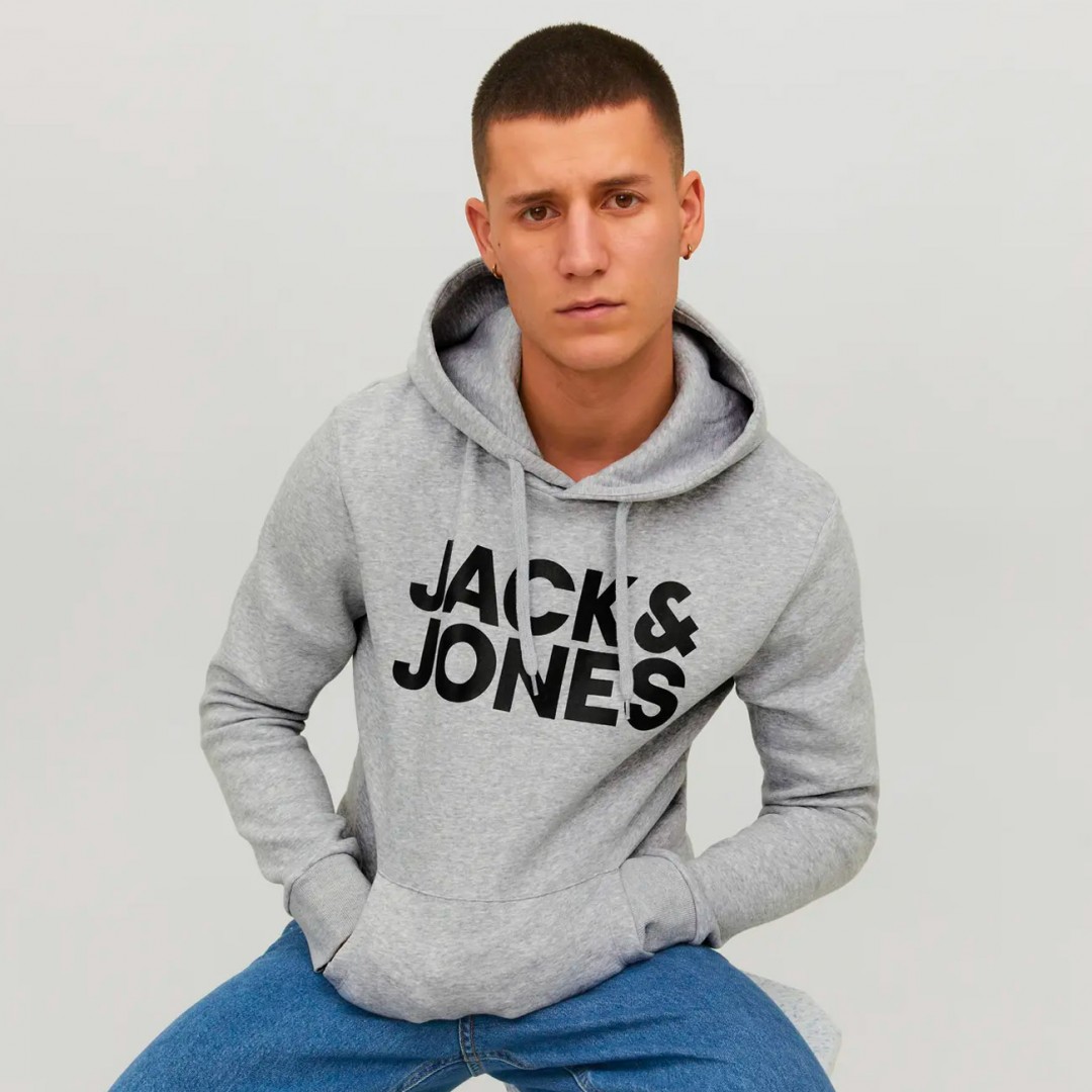 JACK & JONES JJECORP LOGO SWEAT HOOD 12152840-3151889 Γκρί