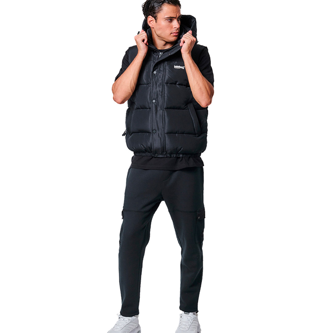 BODY ACTION MEN HOODED PUFFER VEST 073425-01-01 Μαύρο