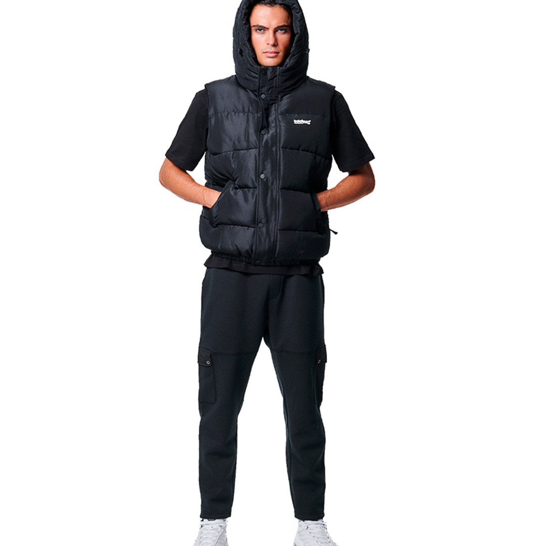 BODY ACTION MEN HOODED PUFFER VEST 073425-01-01 Μαύρο