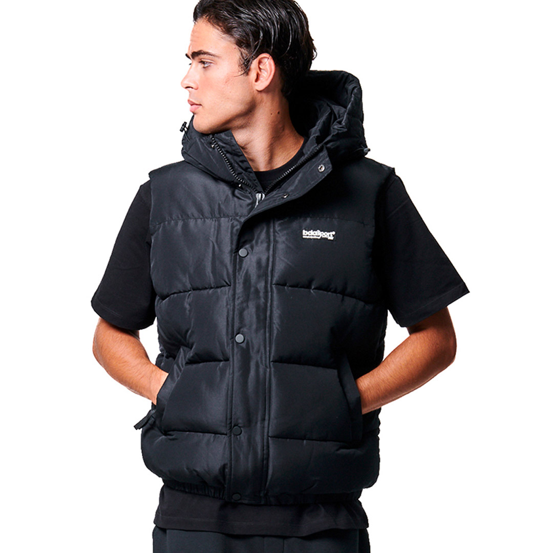 BODY ACTION MEN HOODED PUFFER VEST 073425-01-01 Μαύρο