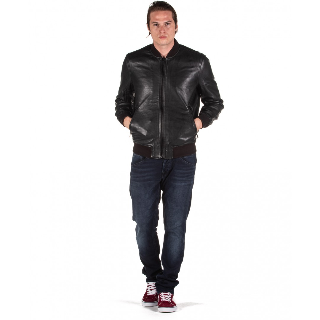 SUPERDRY LEATHER FLIGHT BOMBER JACKET M5000061A-02A Black