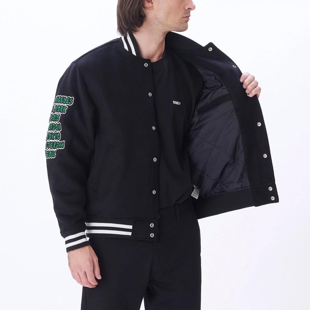 OBEY ROLL CALL VARSITY JACKET 121800552-BLK Μαύρο