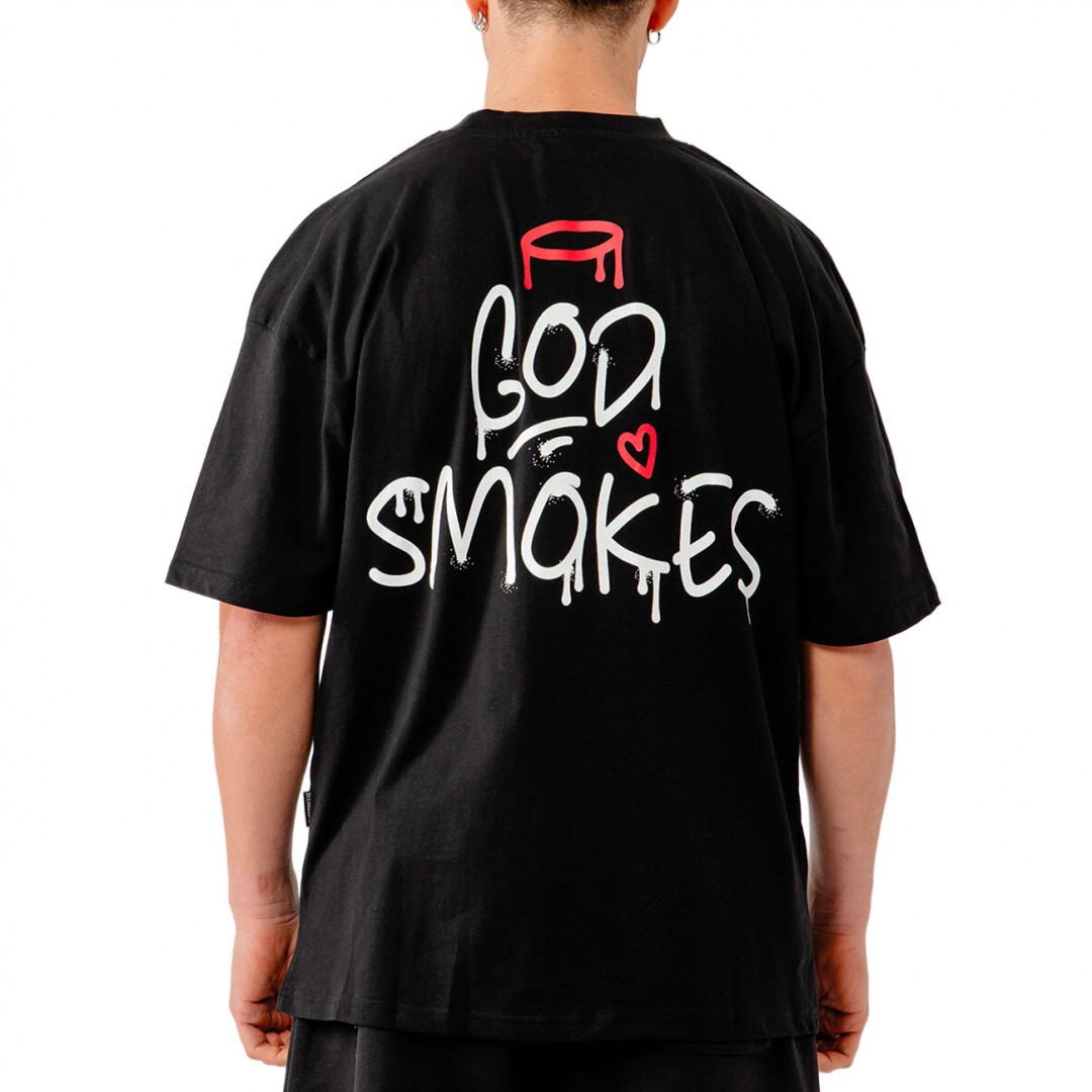 BEE UNUSUAL GOD SMOKES OVERSIZED T-SHIRT AT-251341-BLACK Μαύρο