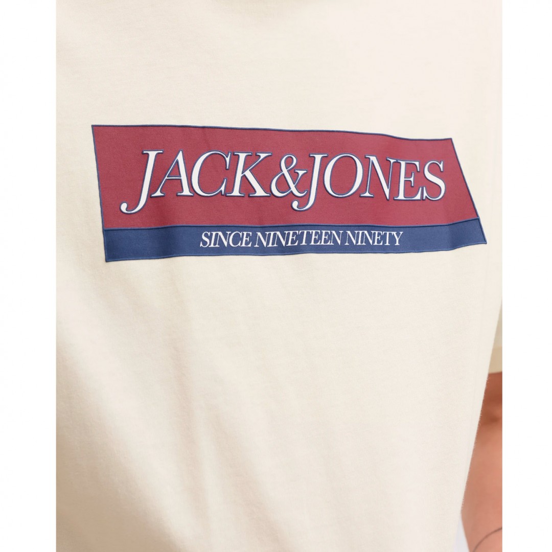 JACK & JONES JORINWOOD BLOCK BRANDING TEE SS CN 12283628-ANTIQUE WHITE Ecru