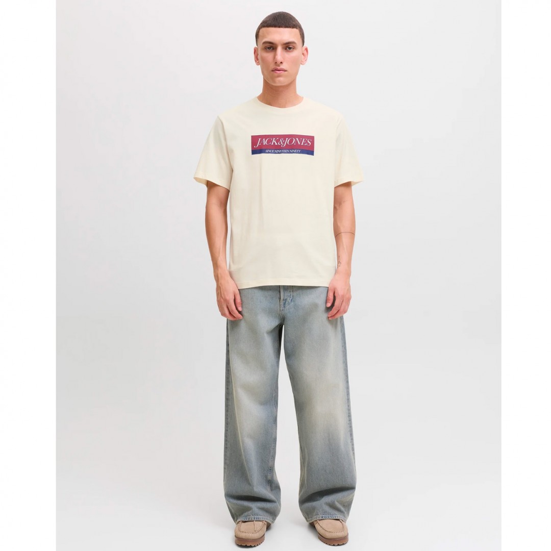 JACK & JONES JORINWOOD BLOCK BRANDING TEE SS CN 12283628-ANTIQUE WHITE Ecru