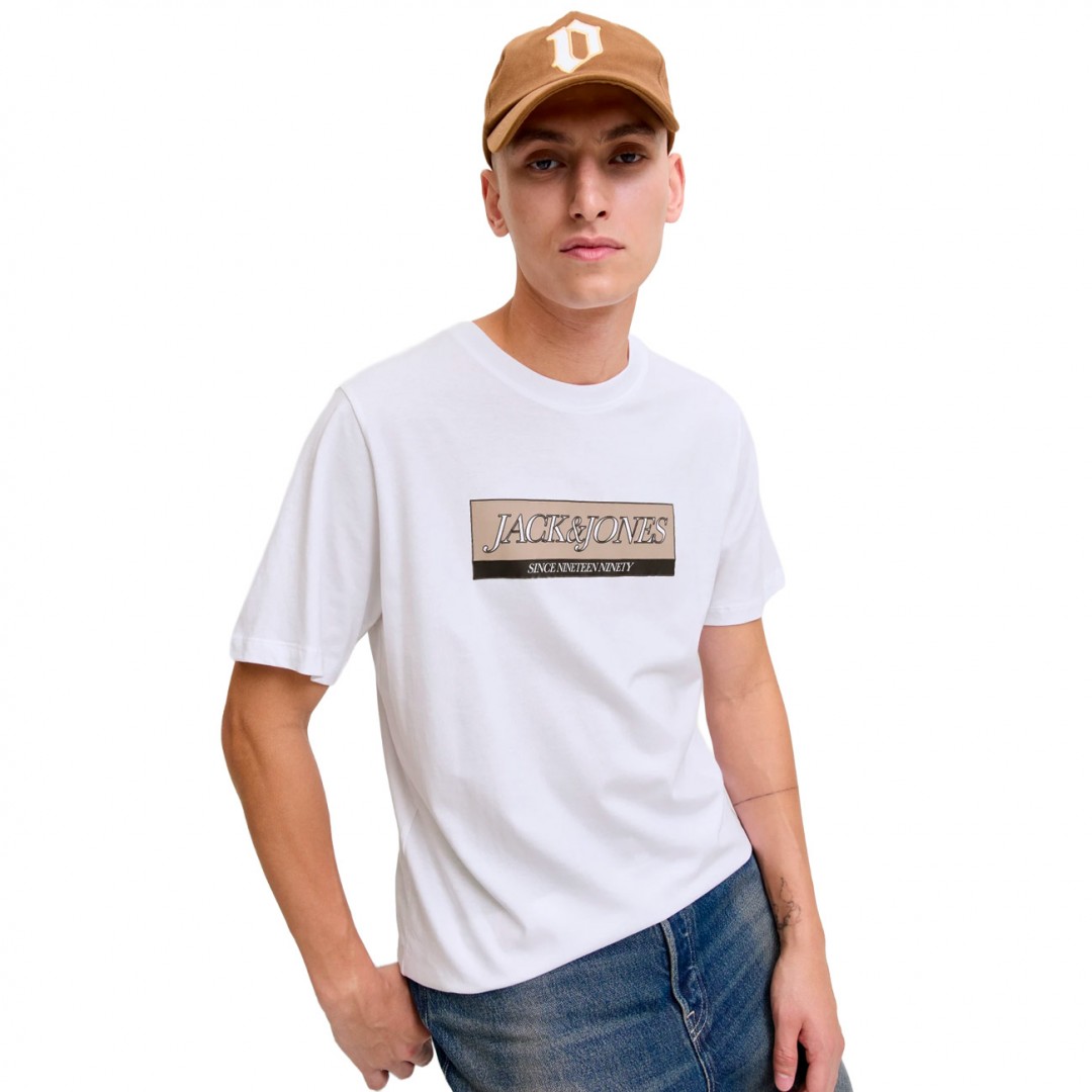 JACK & JONES JORINWOOD BLOCK BRANDING TEE SS CN 12283628-BRIGHT WHITE Λευκό