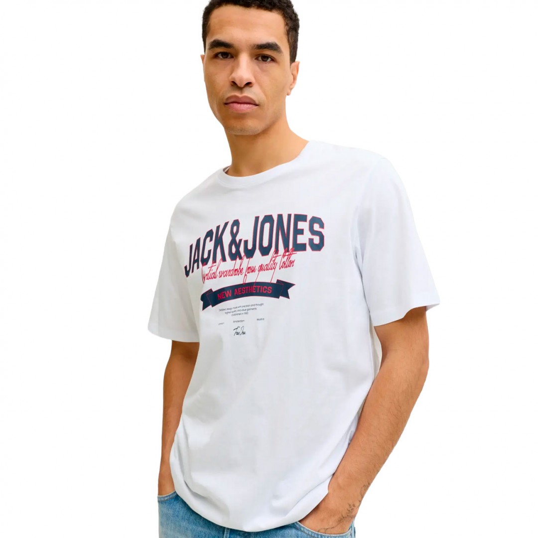 JACK & JONES  JJELOGO TEE SS ONECK 2 COL 12288016-4902161 White