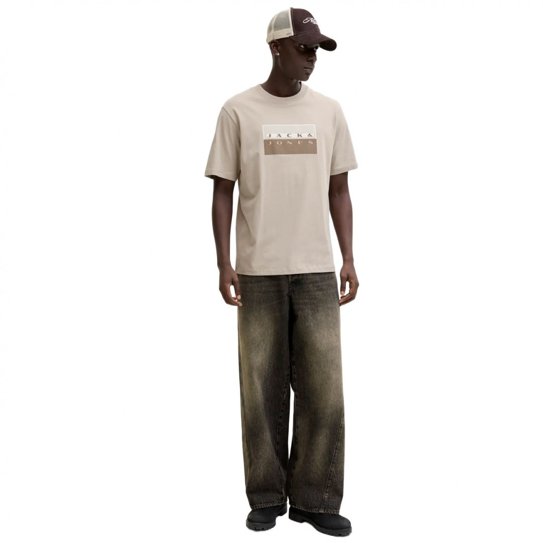 JACK & JONES JCOFUSION DOTS PRINT TEE SS CREW SN 12289863-4933034 PURE CASHMER Grey