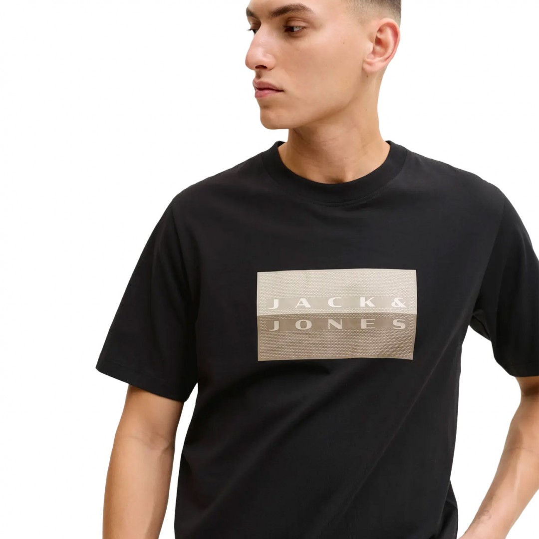 JACK & JONES JCOFUSION DOTS PRINT TEE SS CREW SN 12289863-4914711 BLACK Μαύρο