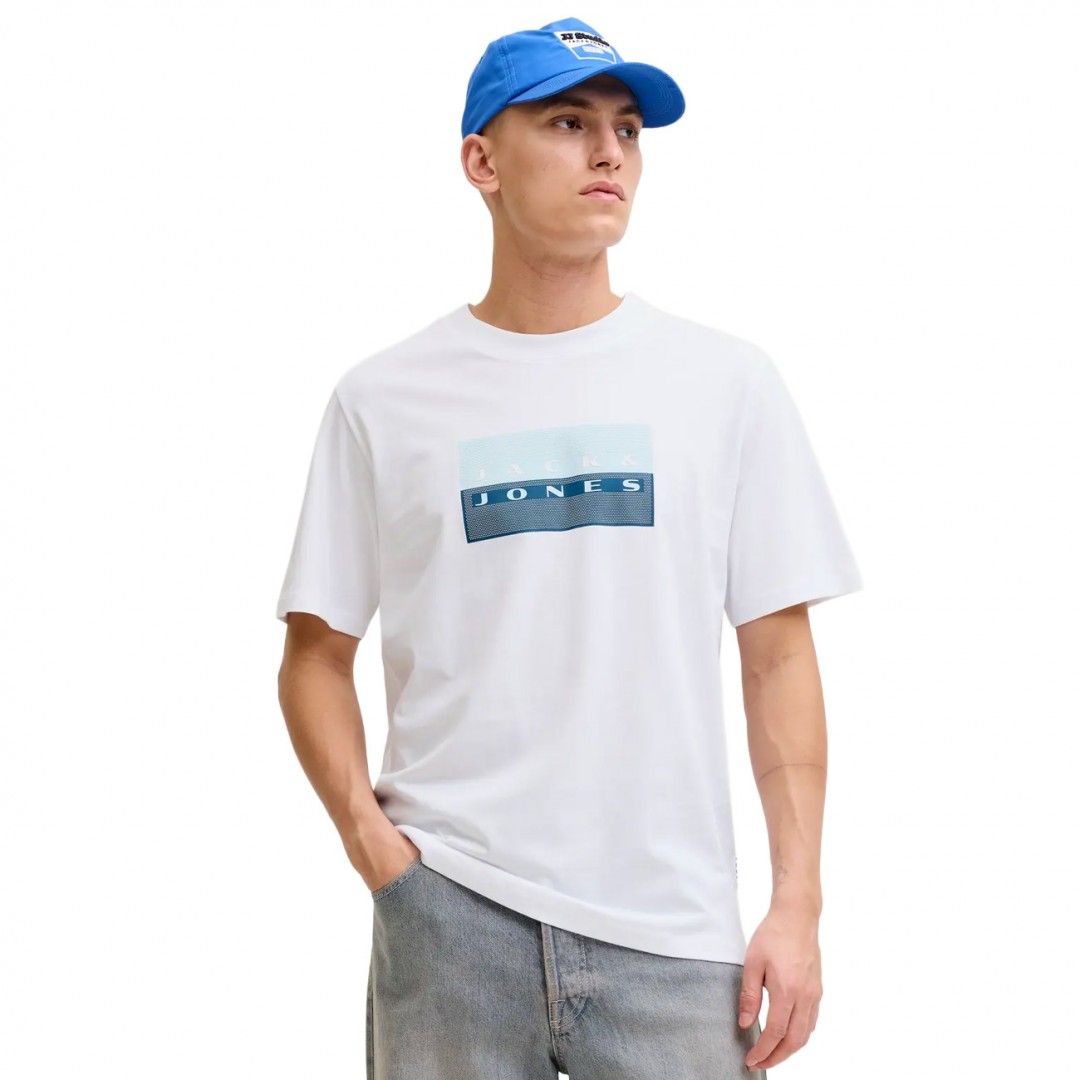 JACK & JONES JCOFUSION DOTS PRINT TEE SS CREW SN 12289863-4914710 BRIGHT WHITE Λευκό