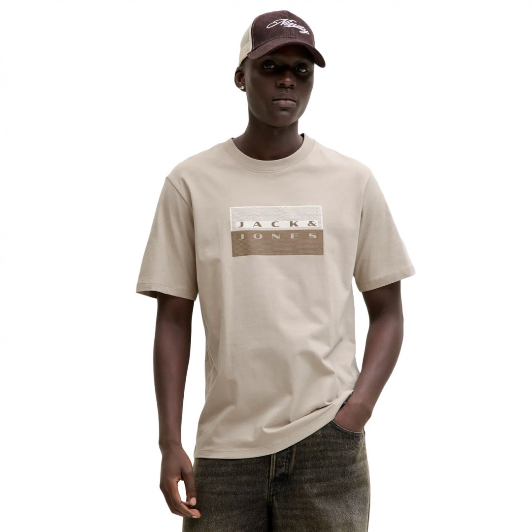 JACK & JONES JCOFUSION DOTS PRINT TEE SS CREW SN 12289863-4933034 PURE CASHMER Grey