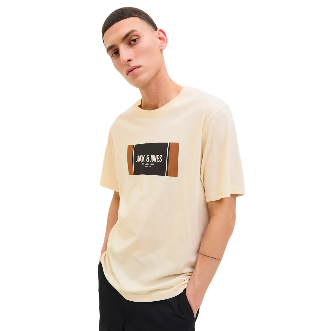JACK & JONES JJHAYATO TEE SS CREW NECK BTS LN 12278508-4776199 Εκρού