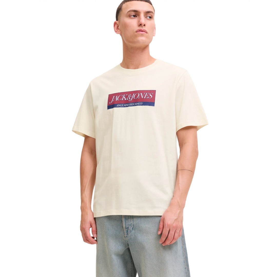JACK & JONES JORINWOOD BLOCK BRANDING TEE SS CN 12283628-ANTIQUE WHITE Ecru