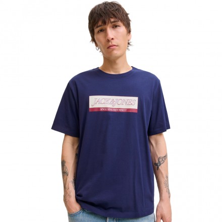 JACK & JONES JORINWOOD BLOCK BRANDING TEE SS CN 12283628-OCEAN CAVERN Μπλε