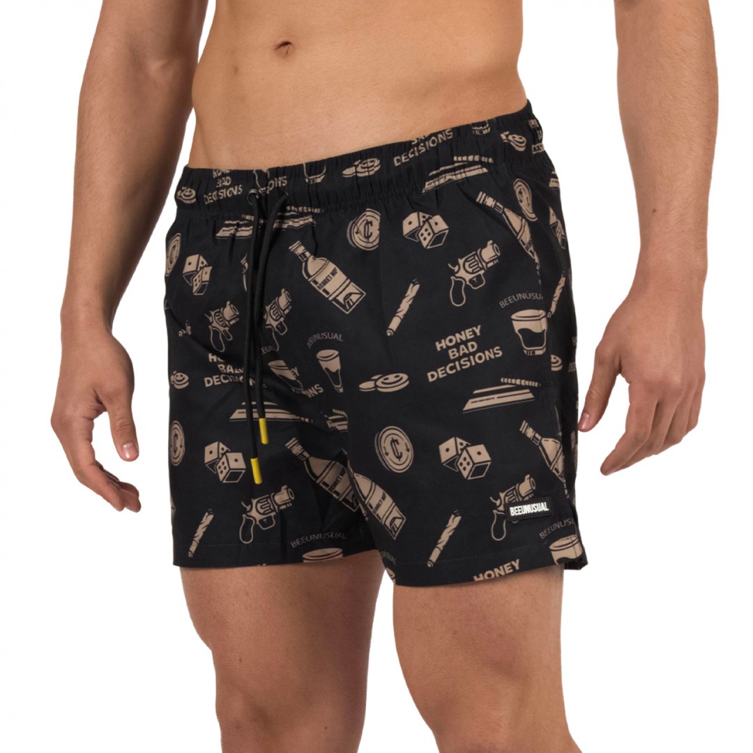 BEE UNUSUAL BAD DECISIONS SWIM SHORTS BS-263203-BLACK Black