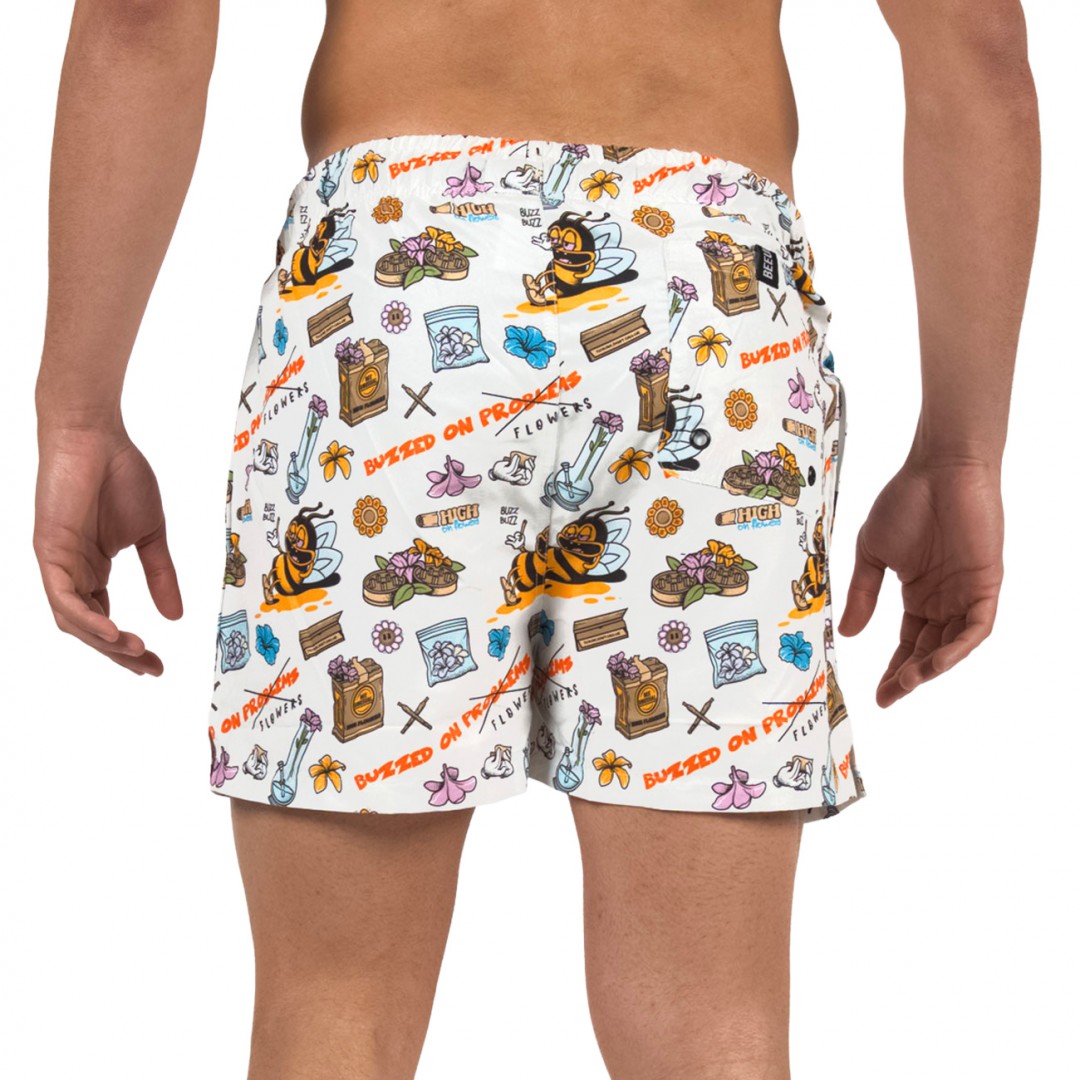 BEE UNUSUAL BUZZED ON FLOWERS SWIM SHORTS OFF WHITE BS-263206-OFF WHITE Εκρού