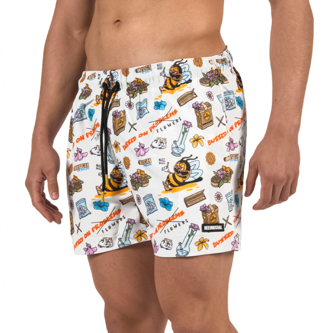 BEE UNUSUAL BUZZED ON FLOWERS SWIM SHORTS OFF WHITE BS-263206-OFF WHITE Εκρού