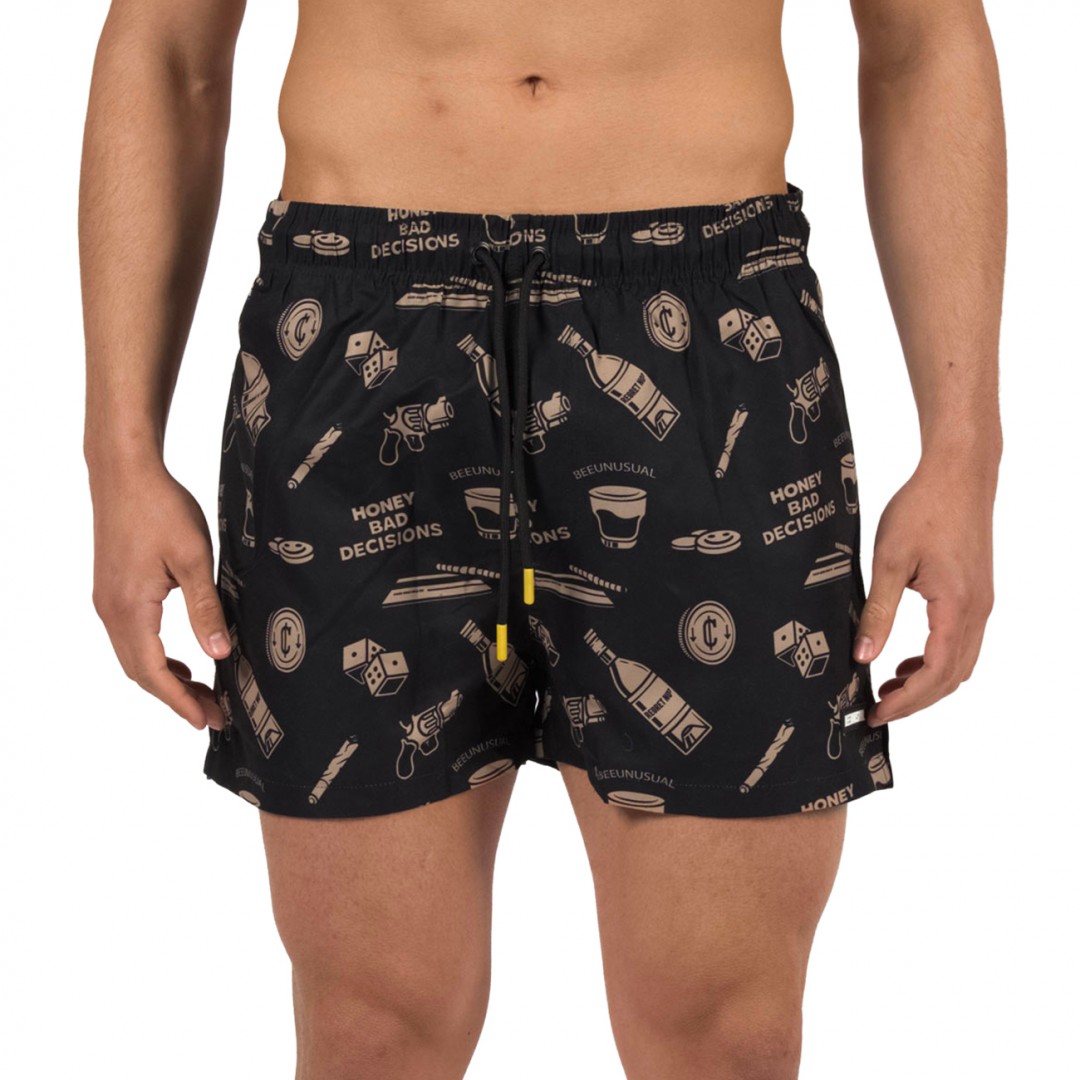 BEE UNUSUAL BAD DECISIONS SWIM SHORTS BS-263203-BLACK Black