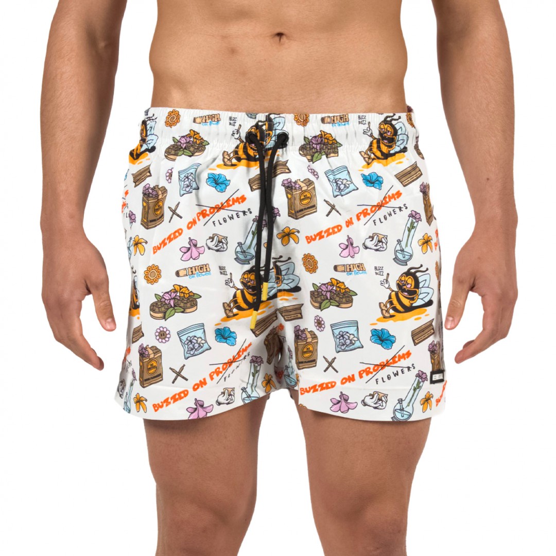 BEE UNUSUAL BUZZED ON FLOWERS SWIM SHORTS OFF WHITE BS-263206-OFF WHITE Εκρού
