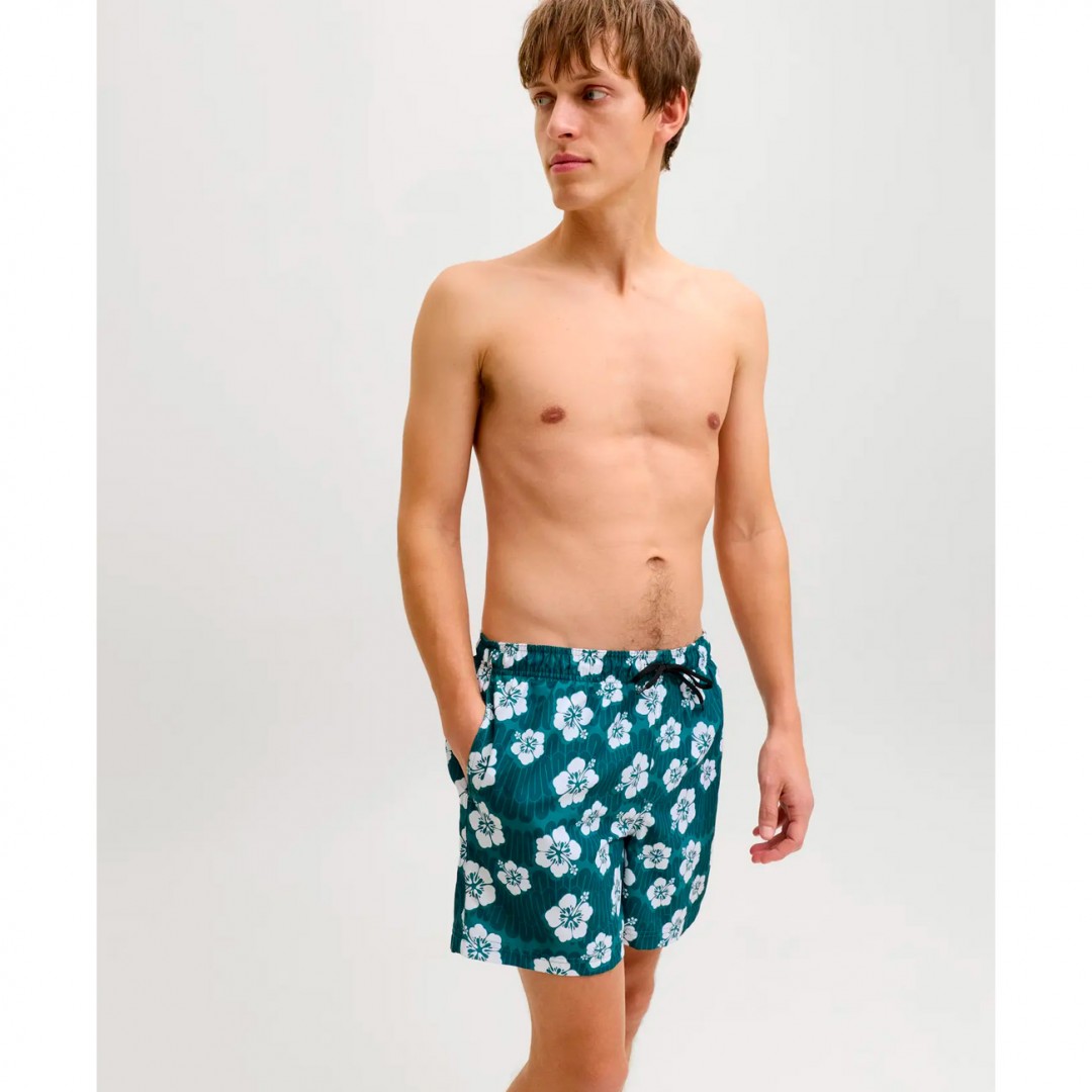 JJ REBEL SWIM SHORT PRINT 12270764-MALLARD GREEN Πετρόλ