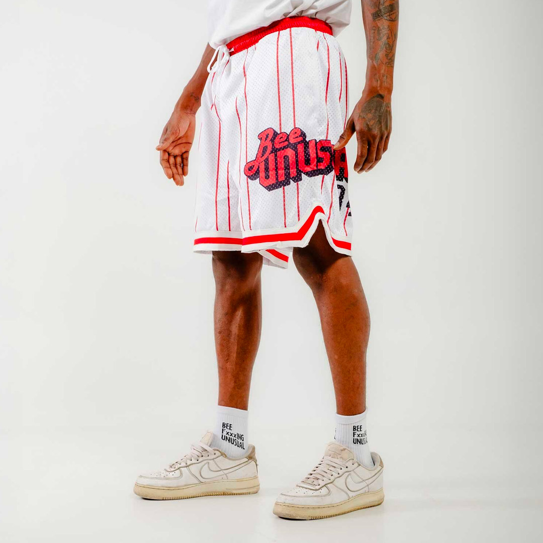 BEE UNUSUAL BASKETBALL RETRO SHORTS AB-259004-WHITE/RED White