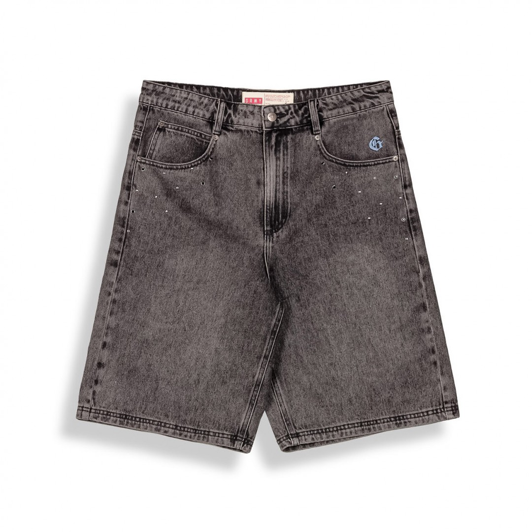 GRIMEY CHIEF WATCHER BAGGY DENIM SHORTS GBDS200-WBLK Black