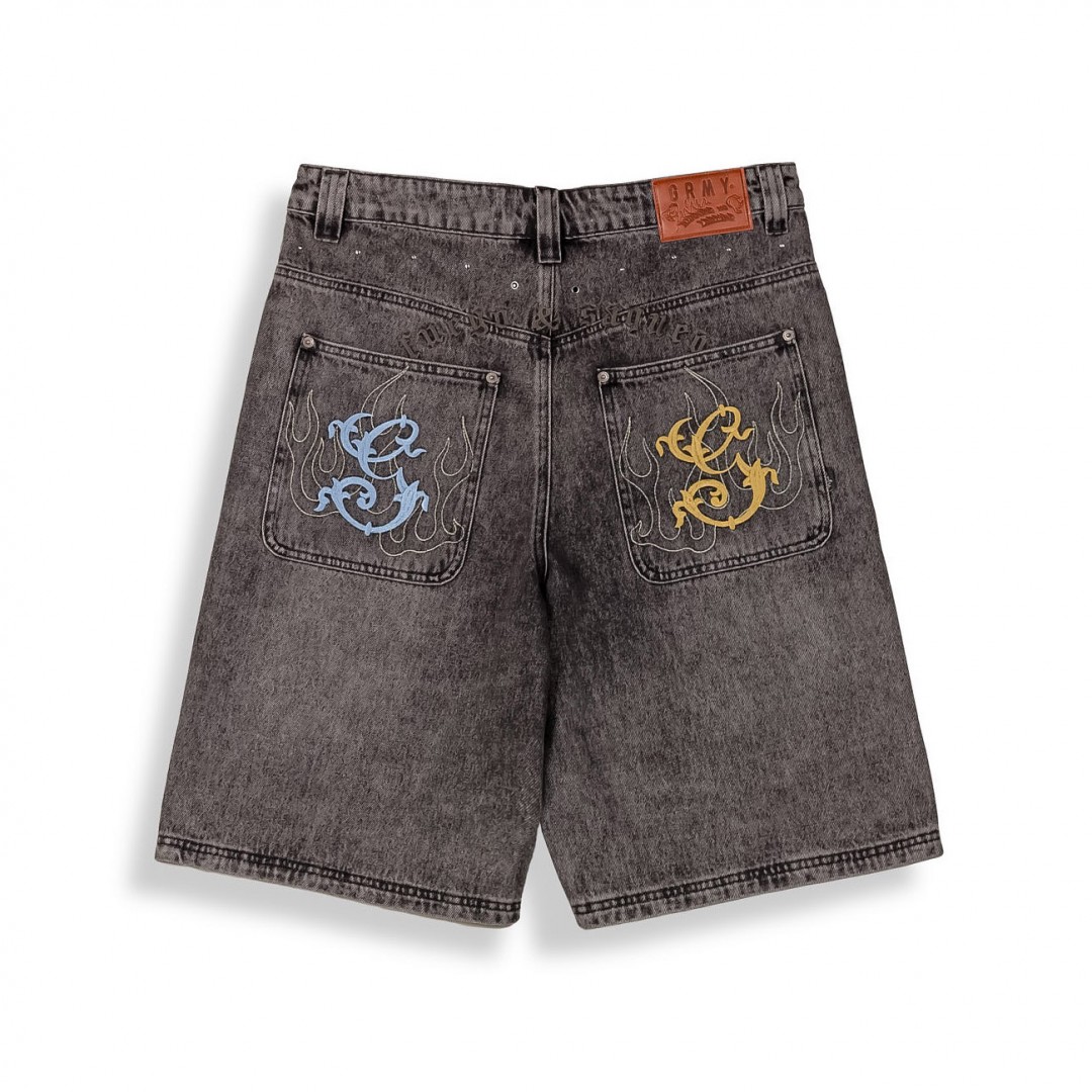 GRIMEY CHIEF WATCHER BAGGY DENIM SHORTS GBDS200-WBLK Black