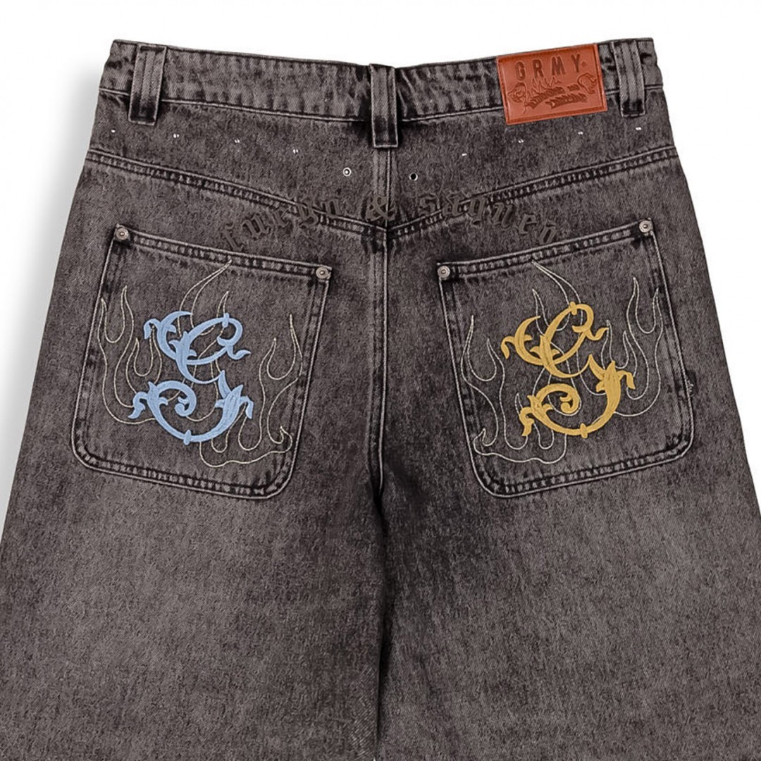 GRIMEY CHIEF WATCHER BAGGY DENIM SHORTS GBDS200-WBLK Black
