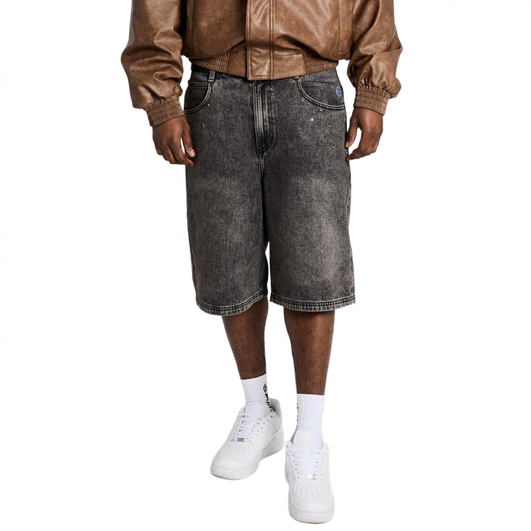 GRIMEY CHIEF WATCHER BAGGY DENIM SHORTS GBDS200-WBLK Black