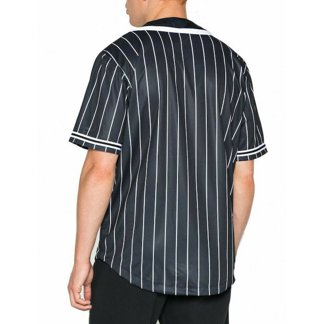 KARL KANI KK SERIF PINSTRIPE BASEBALL SHIRT KM221-115-1-BLACK Black