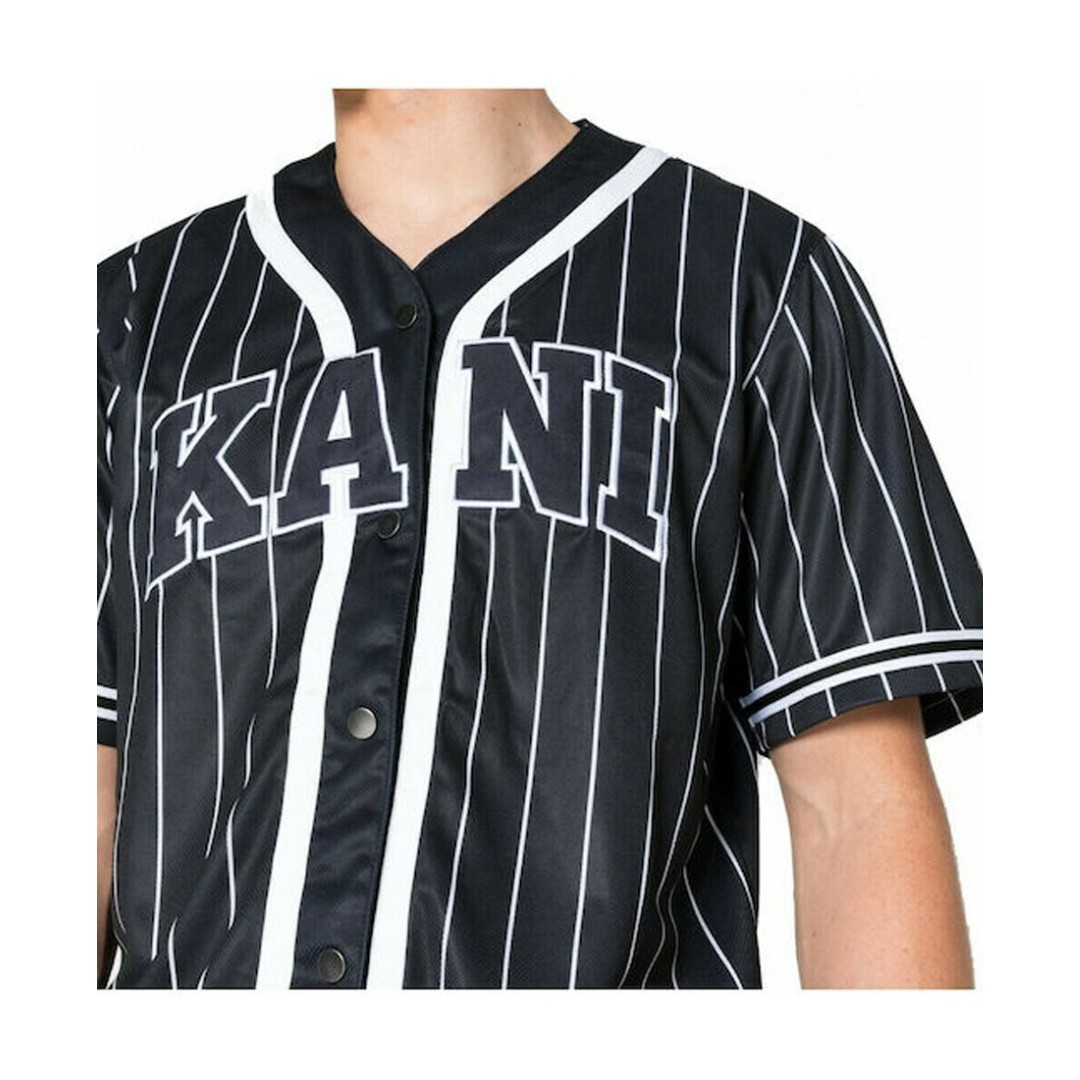 KARL KANI KK SERIF PINSTRIPE BASEBALL SHIRT KM221-115-1-BLACK Black