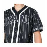 KARL KANI KK SERIF PINSTRIPE BASEBALL SHIRT KM221-115-1-BLACK Black Image 1