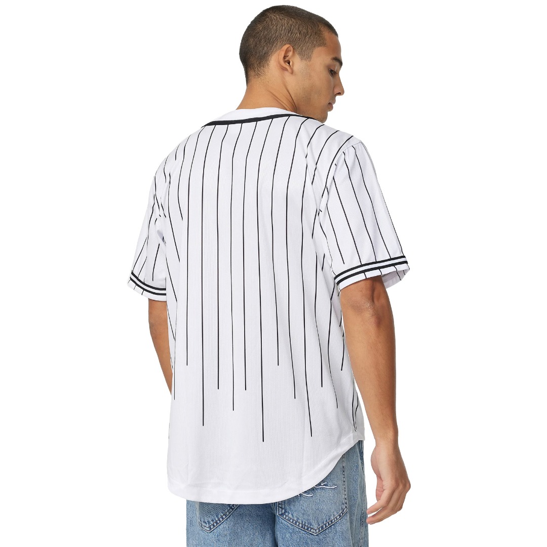 KARL KANI KK SERIF PINSTRIPE BASEBALL SHIRT KM221-115-2-WHITE/BLACK Λευκό