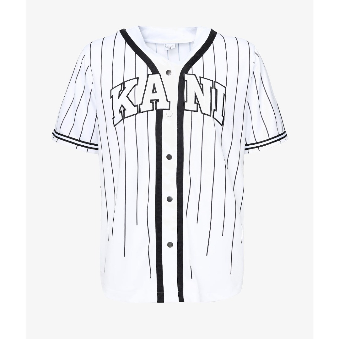 KARL KANI KK SERIF PINSTRIPE BASEBALL SHIRT KM221-115-2-WHITE/BLACK Λευκό