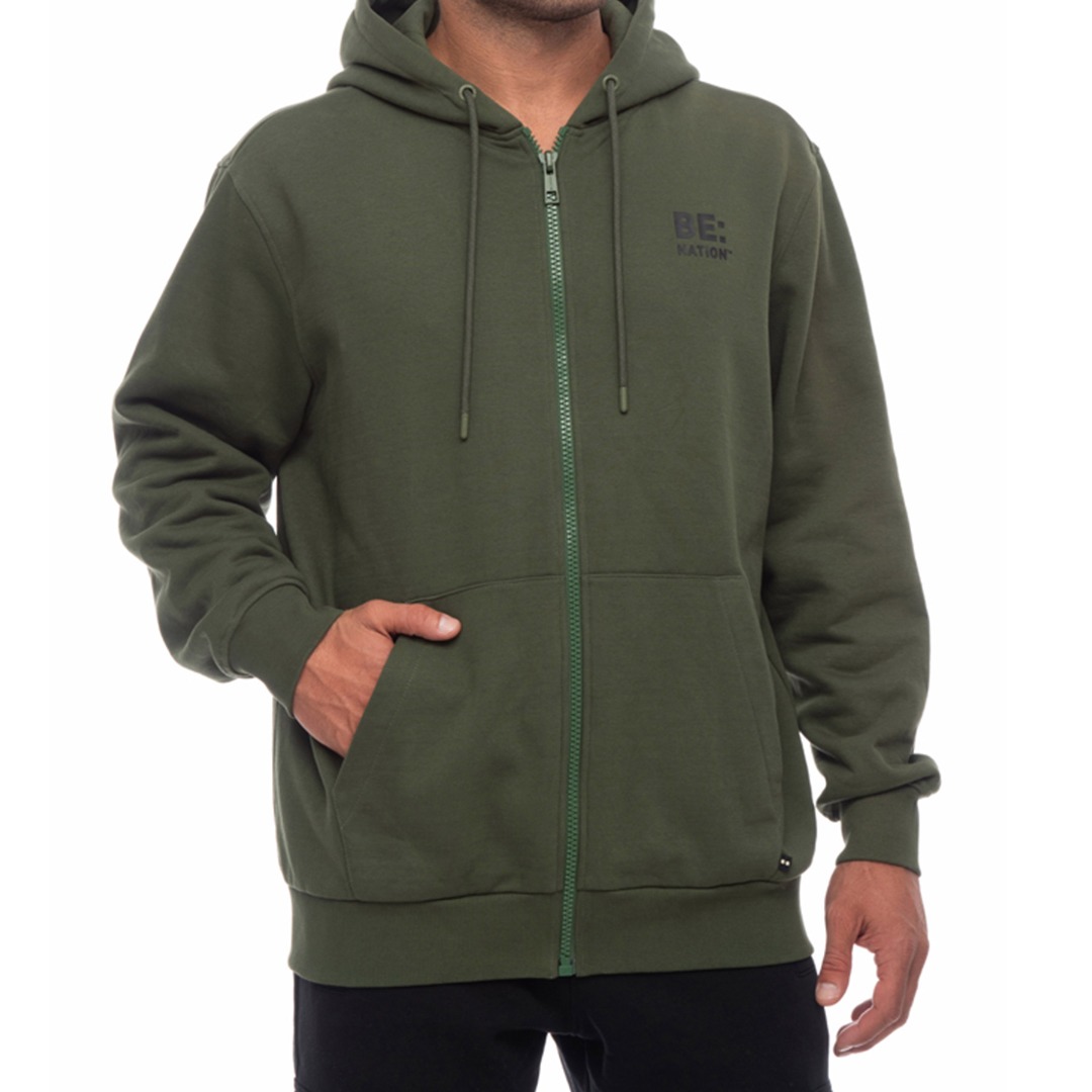 BE:NATION LOGO FULL ZIP HOODIE 07302301-13B Χακί
