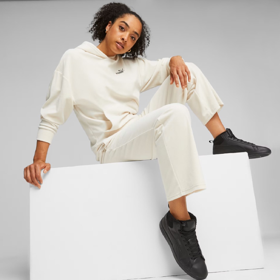 PUMA ESS ELEVATED VELOUR STRAIGHT PANTS 675993-89 Εκρού