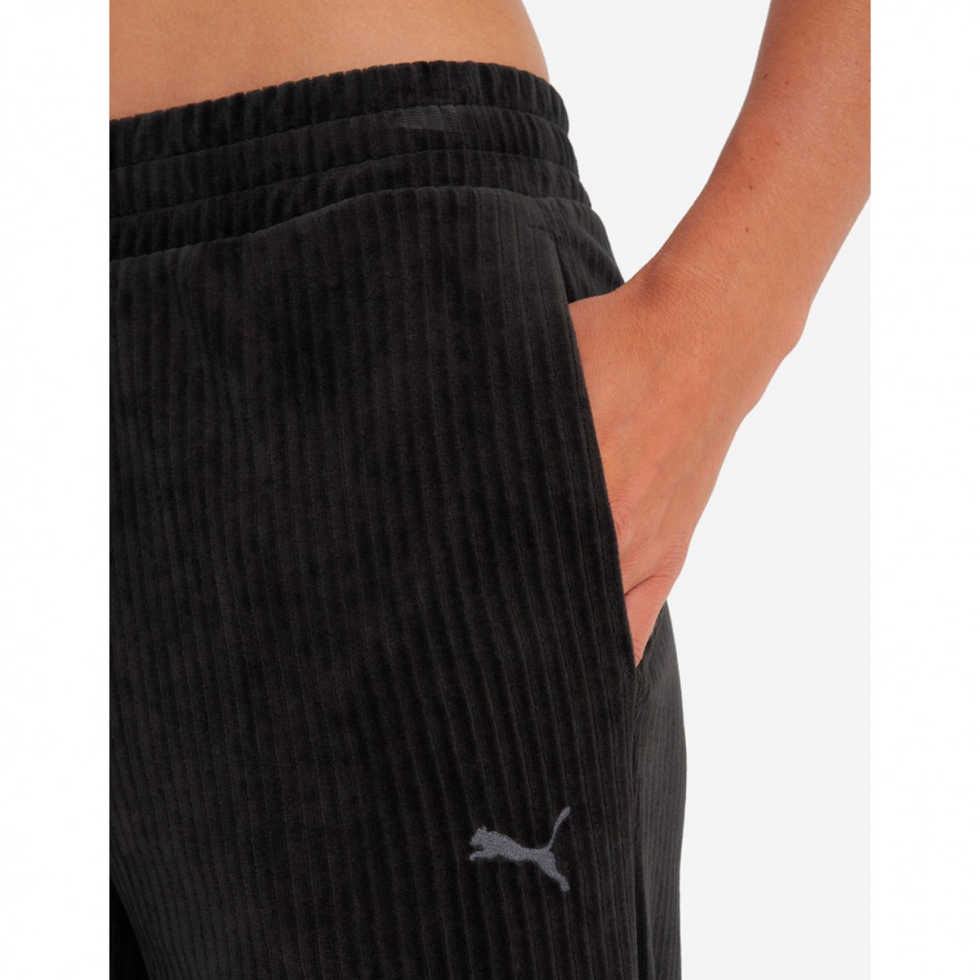 PUMA ESS ELEVATED VELOUR RIB STRAIGHT LEG PANT 688108-01 Μαύρο