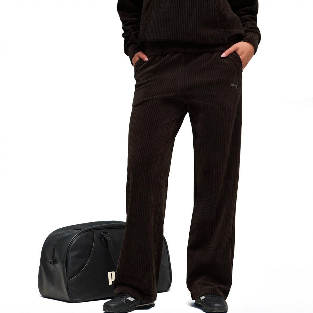 PUMA ESS ELEVATED VELOUR RIB STRAIGHT LEG PANT 688108-01 Μαύρο