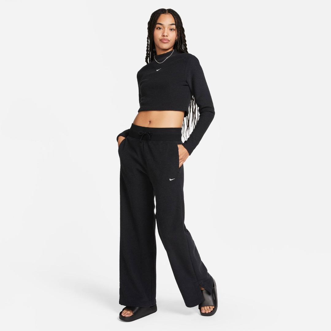 NIKE W NSW PHNX PLSH LS CROP TOP FN3619-010 Black