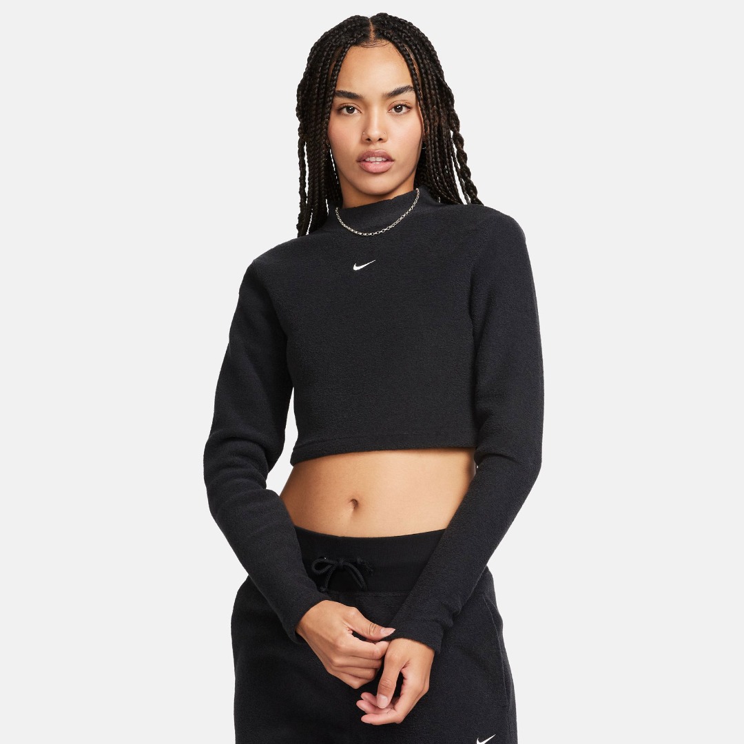 NIKE W NSW PHNX PLSH LS CROP TOP FN3619-010 Black
