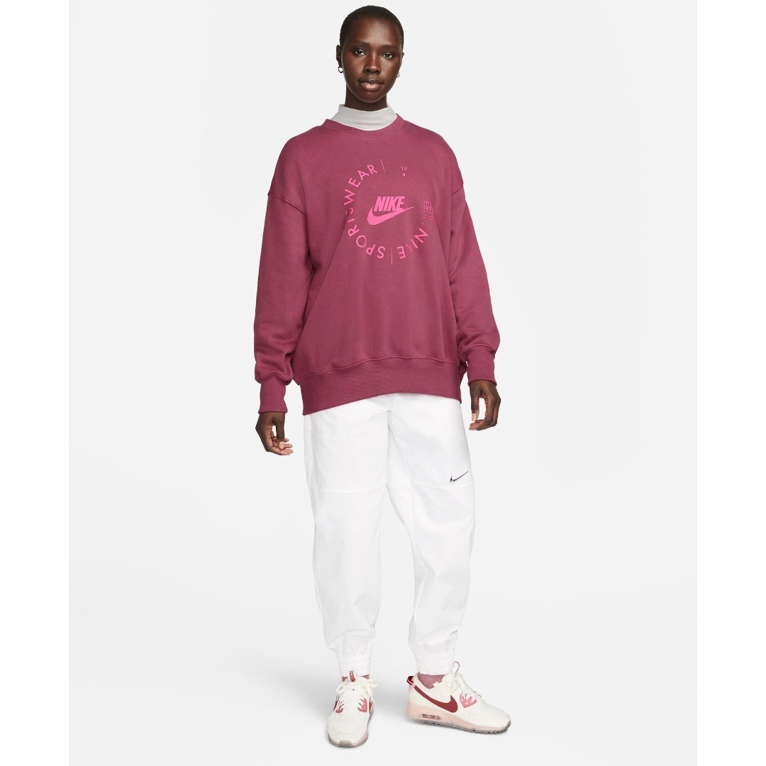 NIKE W NSW PHNX FLC OS CREW PRNT SU FD4234-653 Βυσσινί
