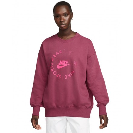 NIKE W NSW PHNX FLC OS CREW PRNT SU FD4234-653 Crimson