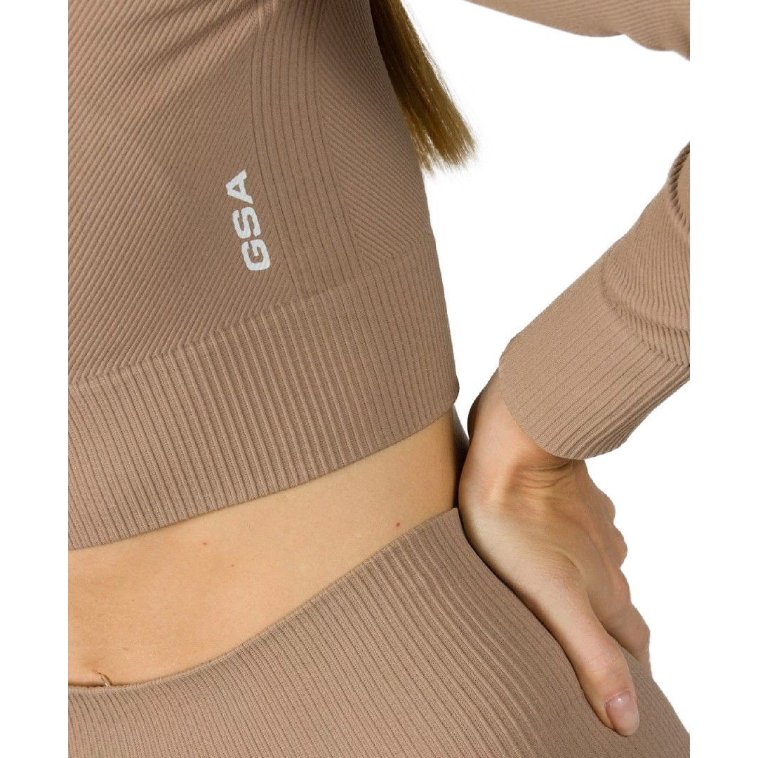 GSA R3 SEAMLESS RIBBED LONGSLEEVE CROPPED TOP 1721102001-MOCHA Μπέζ
