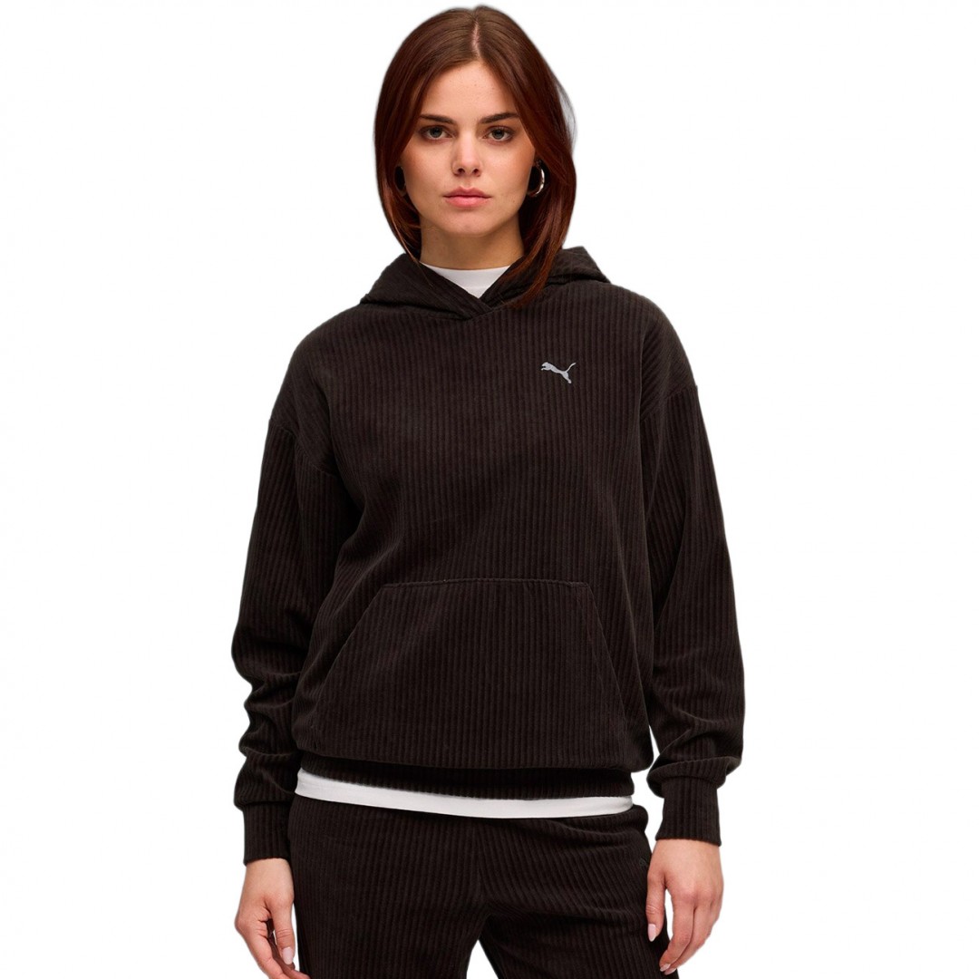 PUMA ESS ELEVATED COMFORT VELOUR RIB HOODIE 688107-01 Μαύρο
