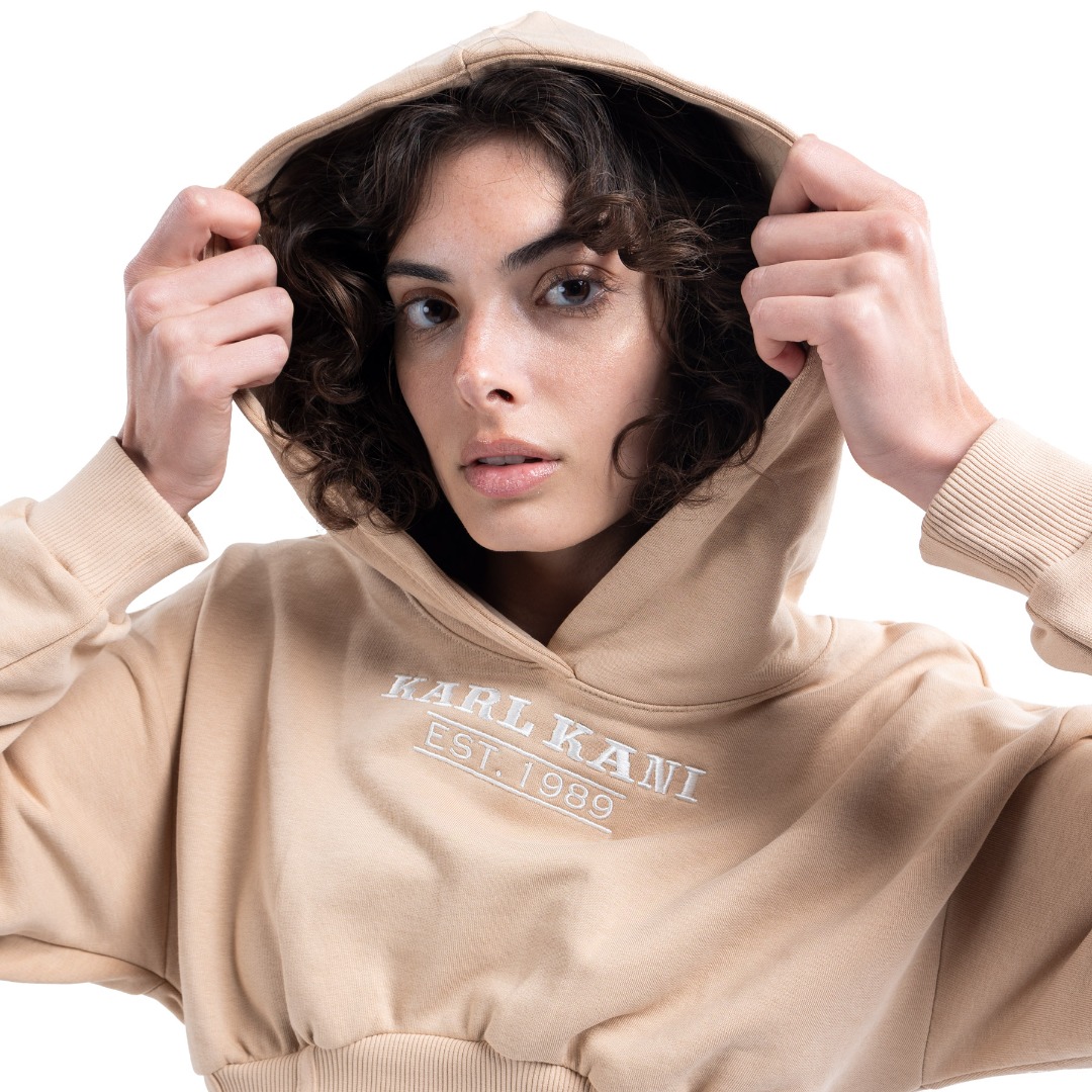KARL KANI WOVEN SIGNATURE CORSET HOODIE KW241-006-1-BEIGE Beige